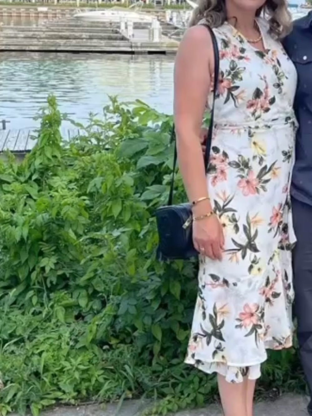 Floral Midi Dress – Size Small * White Floral Summer Dress – Small * Elegant